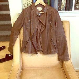 Michael kors brown leather jacket